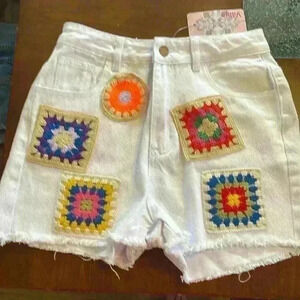 NWT VALIJA Basquiat white denim shorts